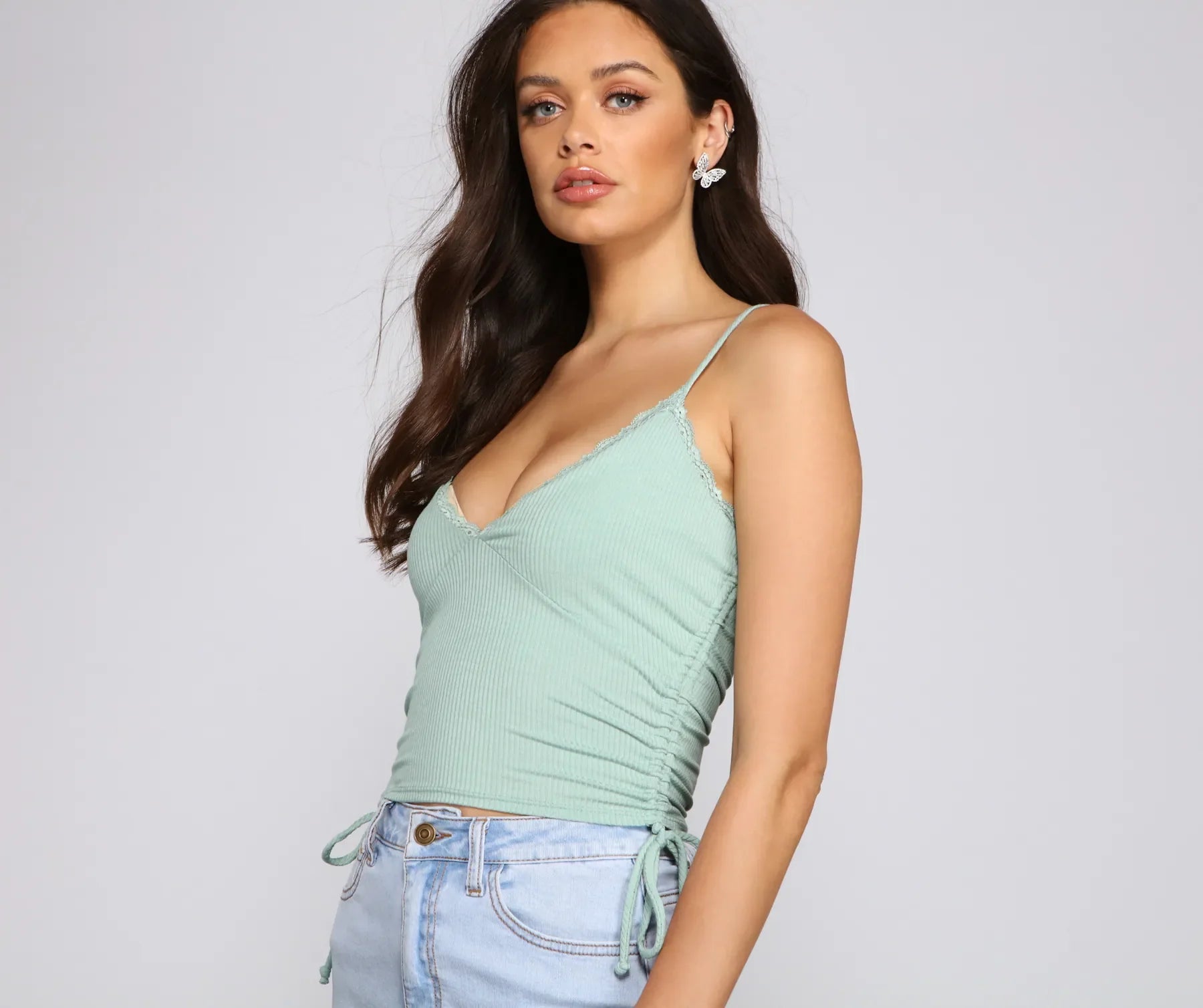 So Chic Lace-Up Ribbed Crop Top