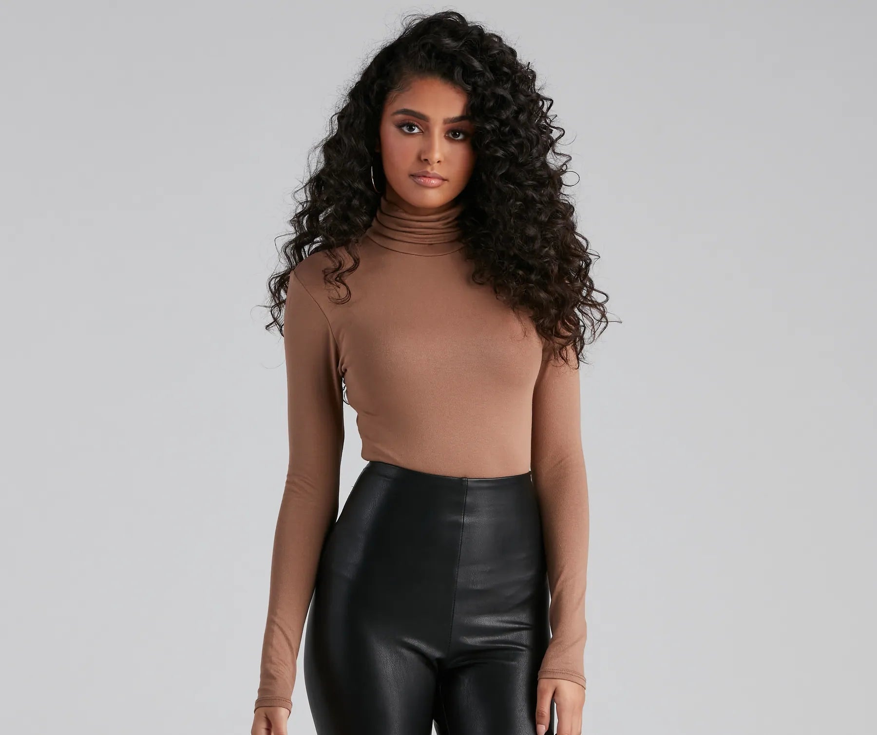 Basic Long Sleeve Crepe Turtleneck Bodysuit