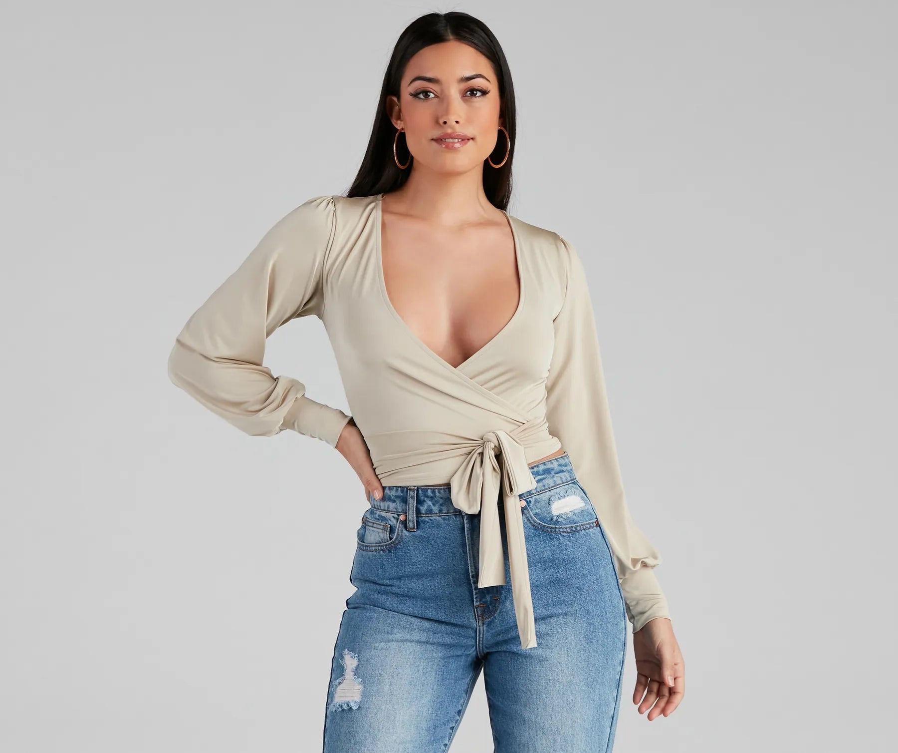 Slinky Knit Wrap Front Top