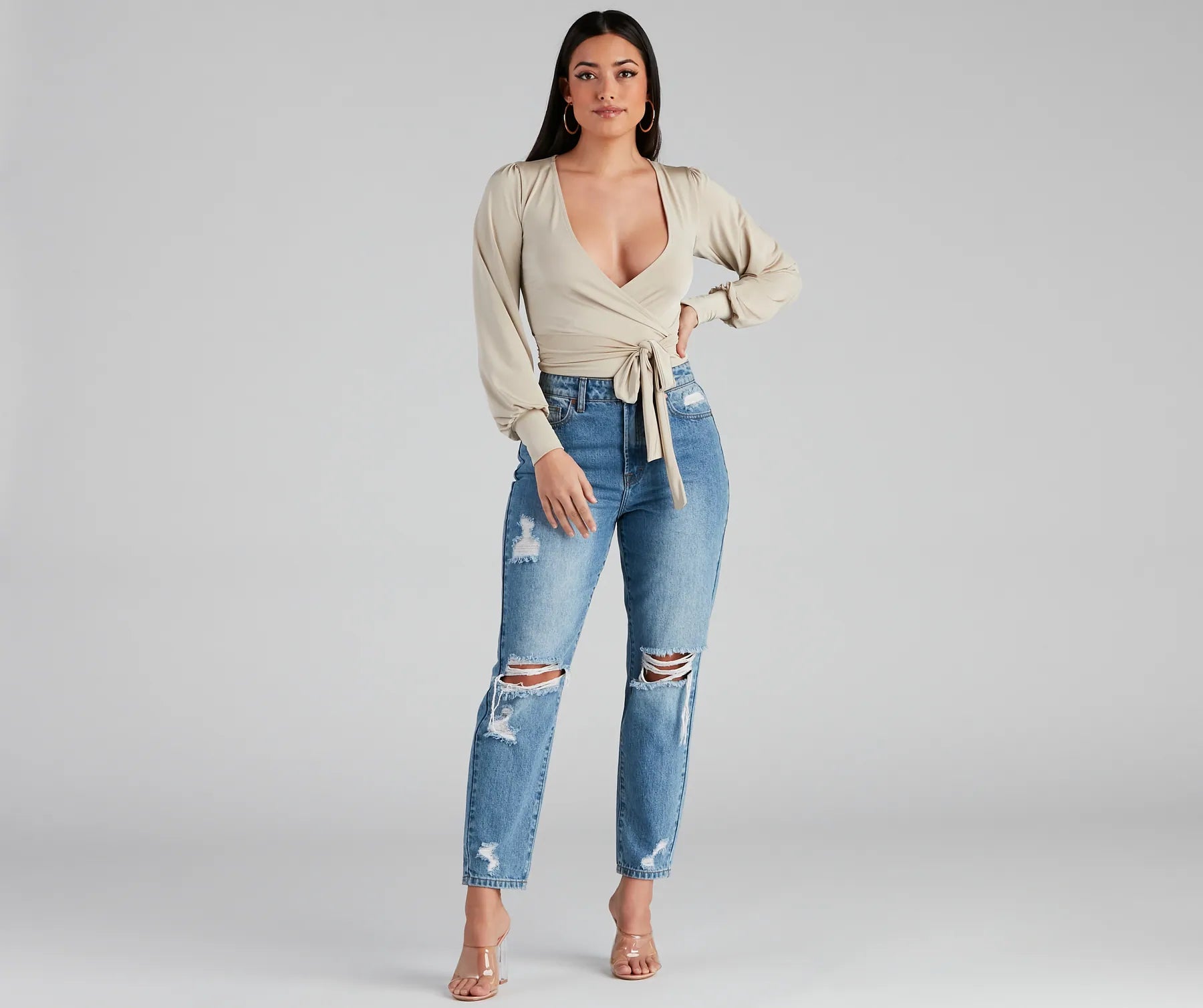 Slinky Knit Wrap Front Top