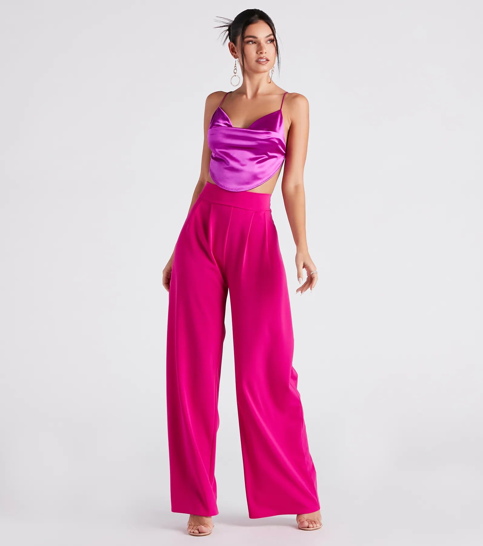 Satin Cowl Neck Strappy Crop Top