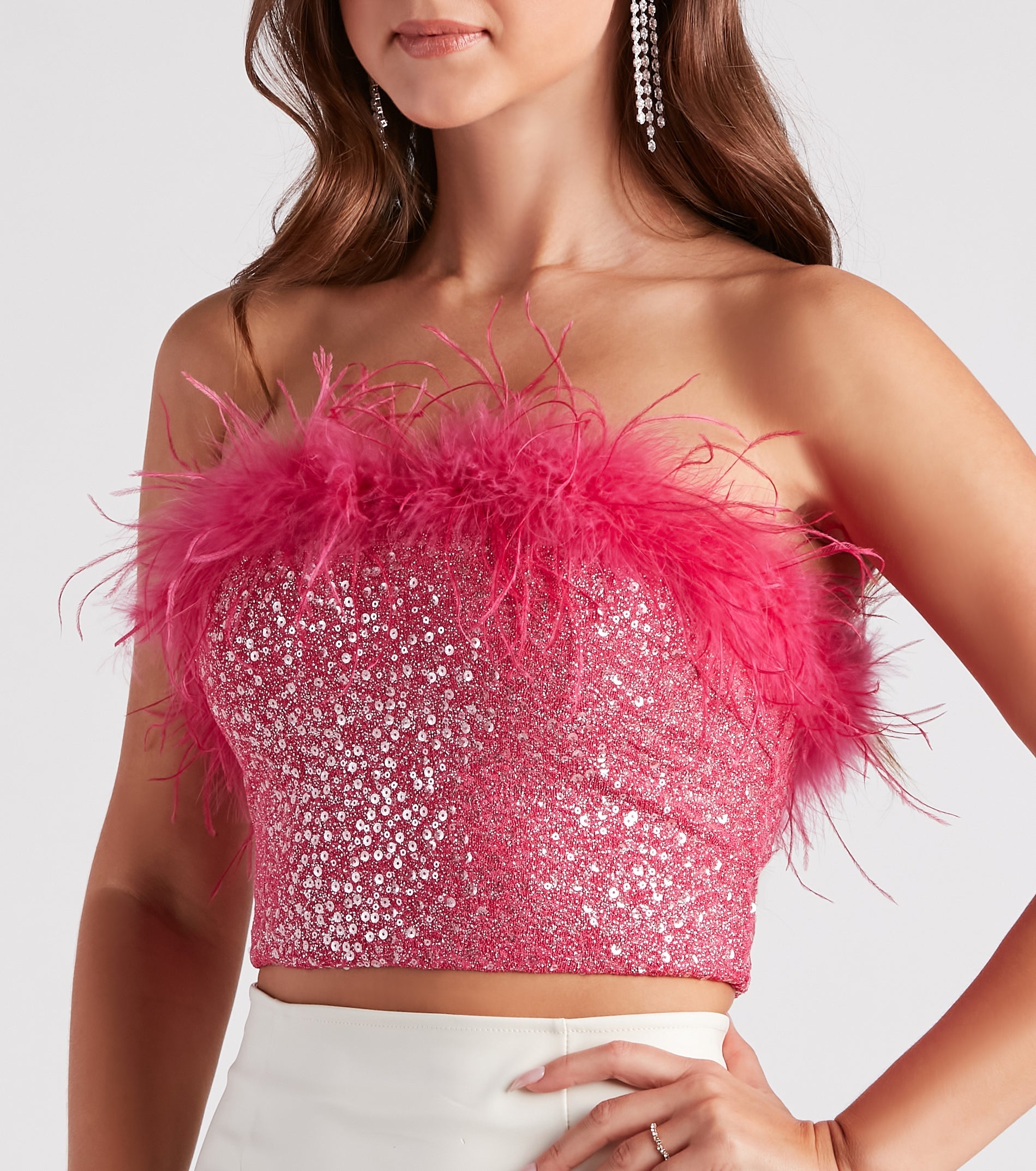 Sweet Darling Glitter Marabou Top