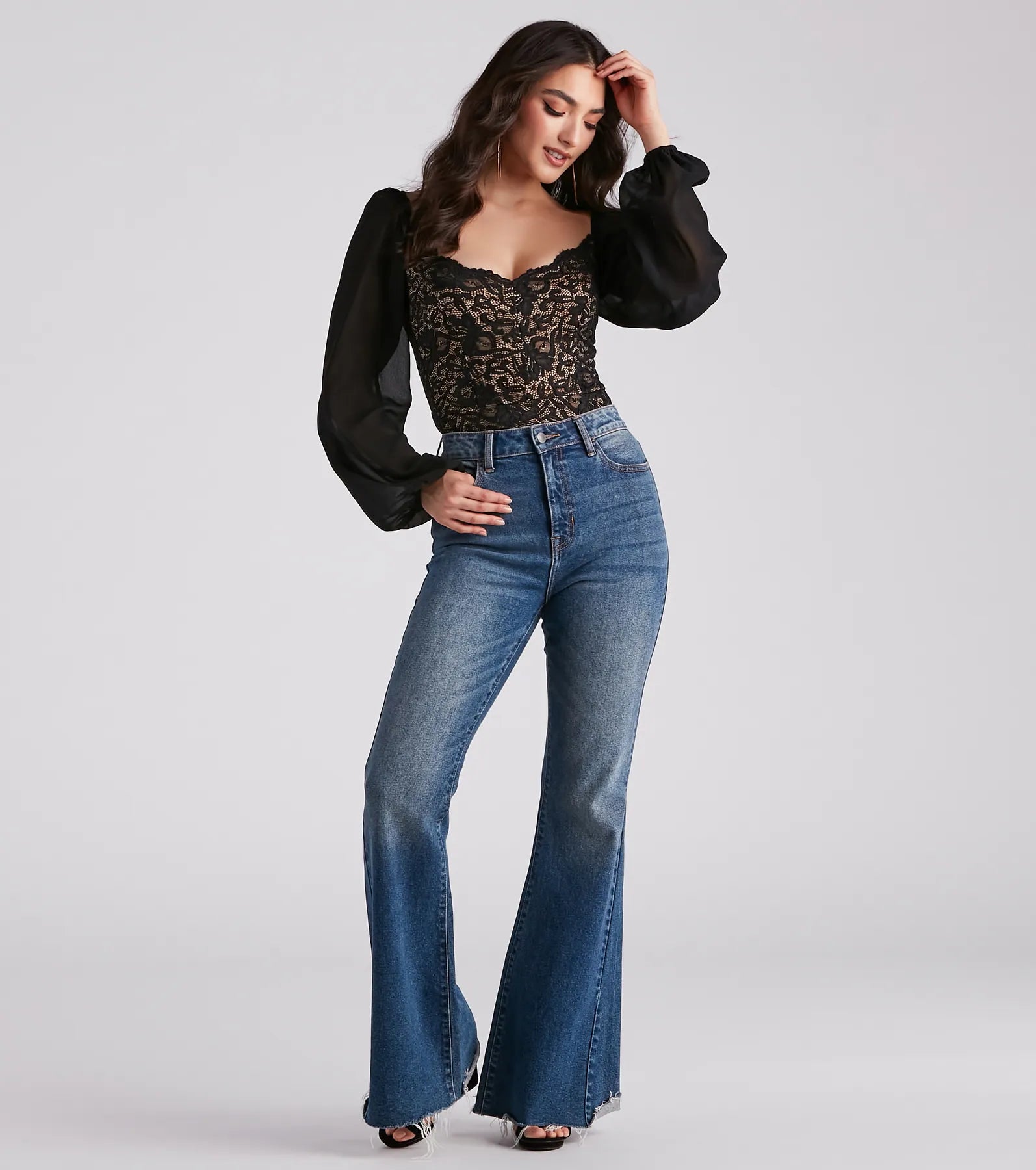 Sweet And Sultry Lace Chiffon Bodysuit