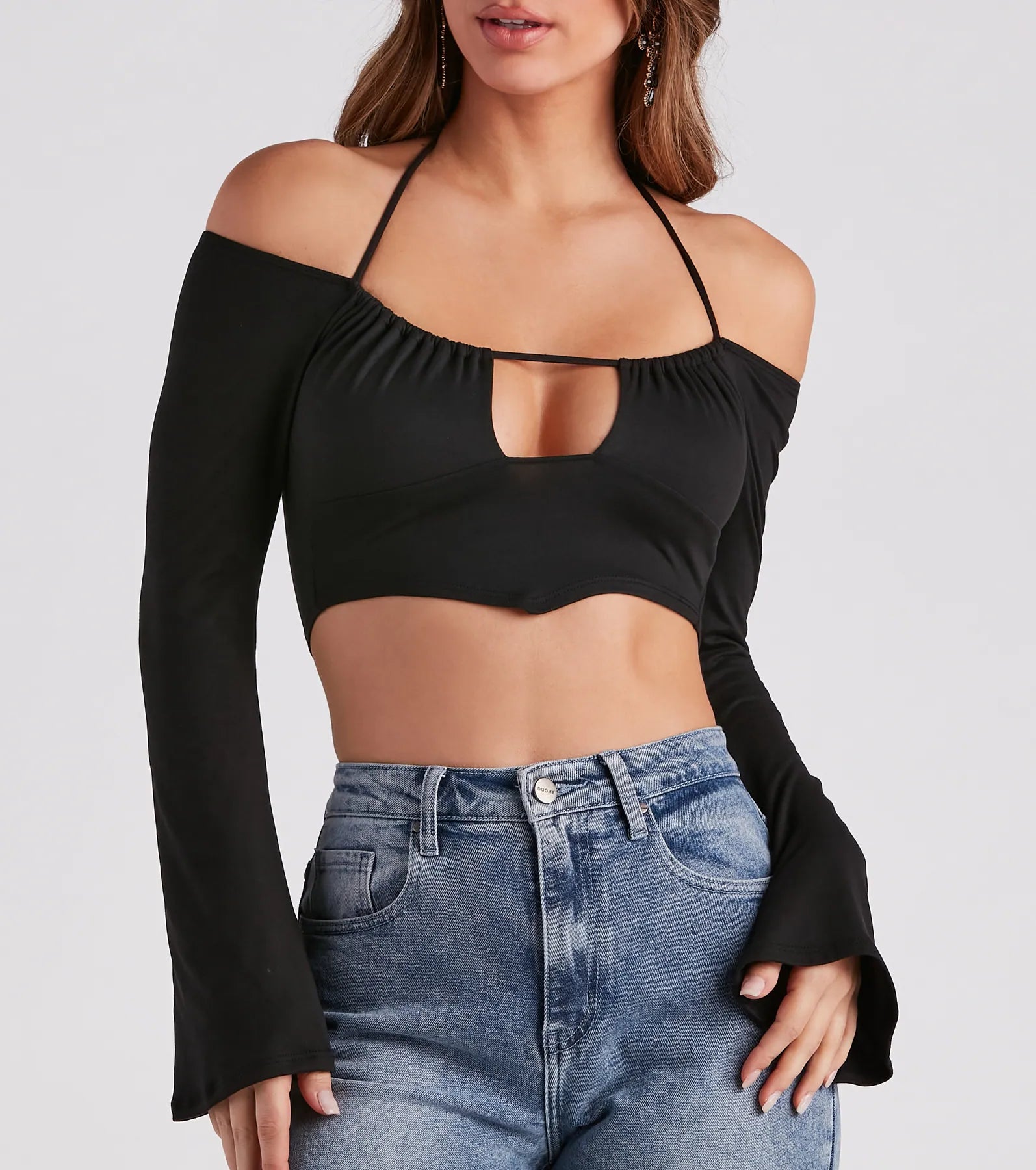Effortlessly Sultry Bell Sleeve Crop Top