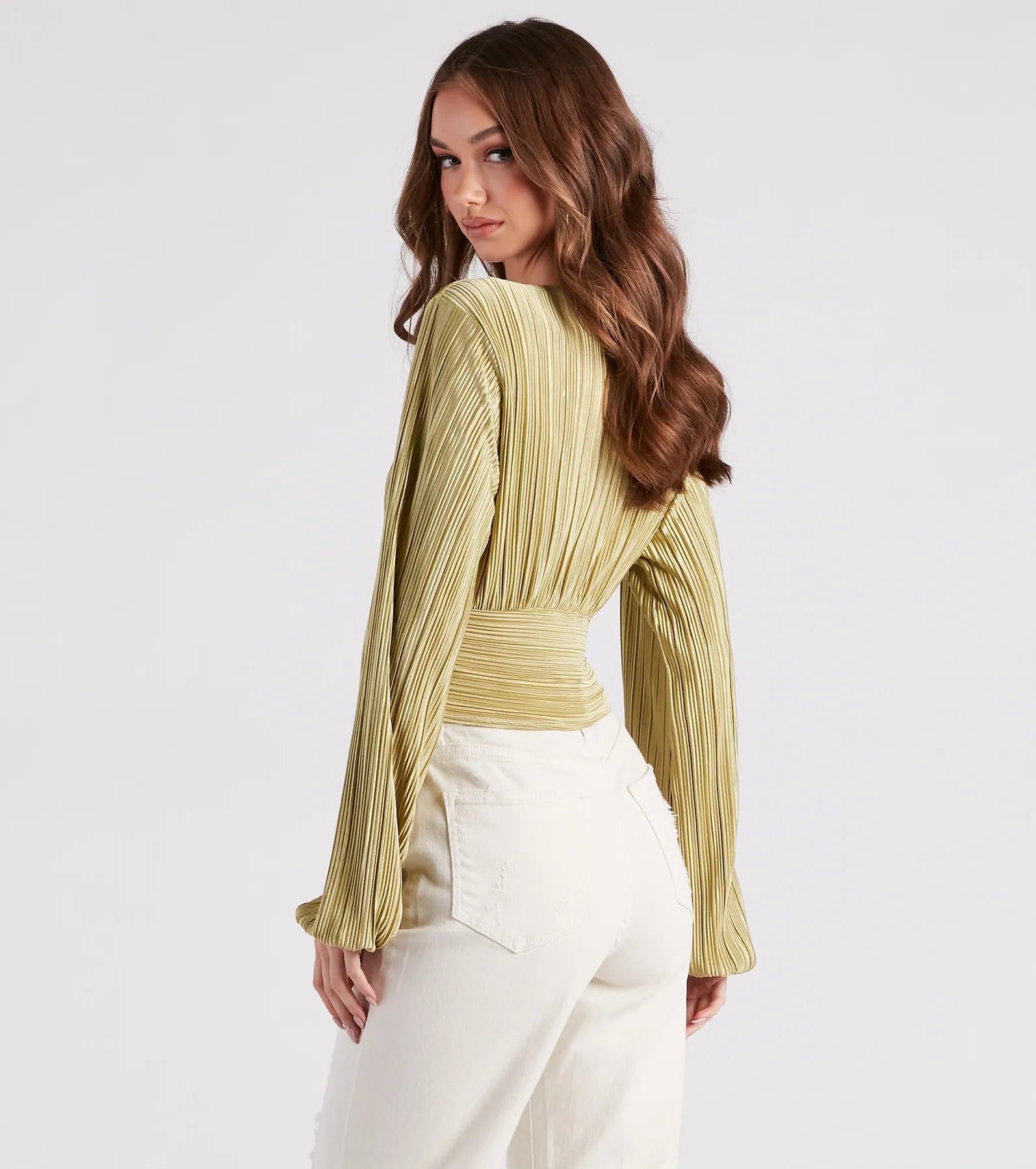 Posh And Pleated Long Sleeve Crop Top