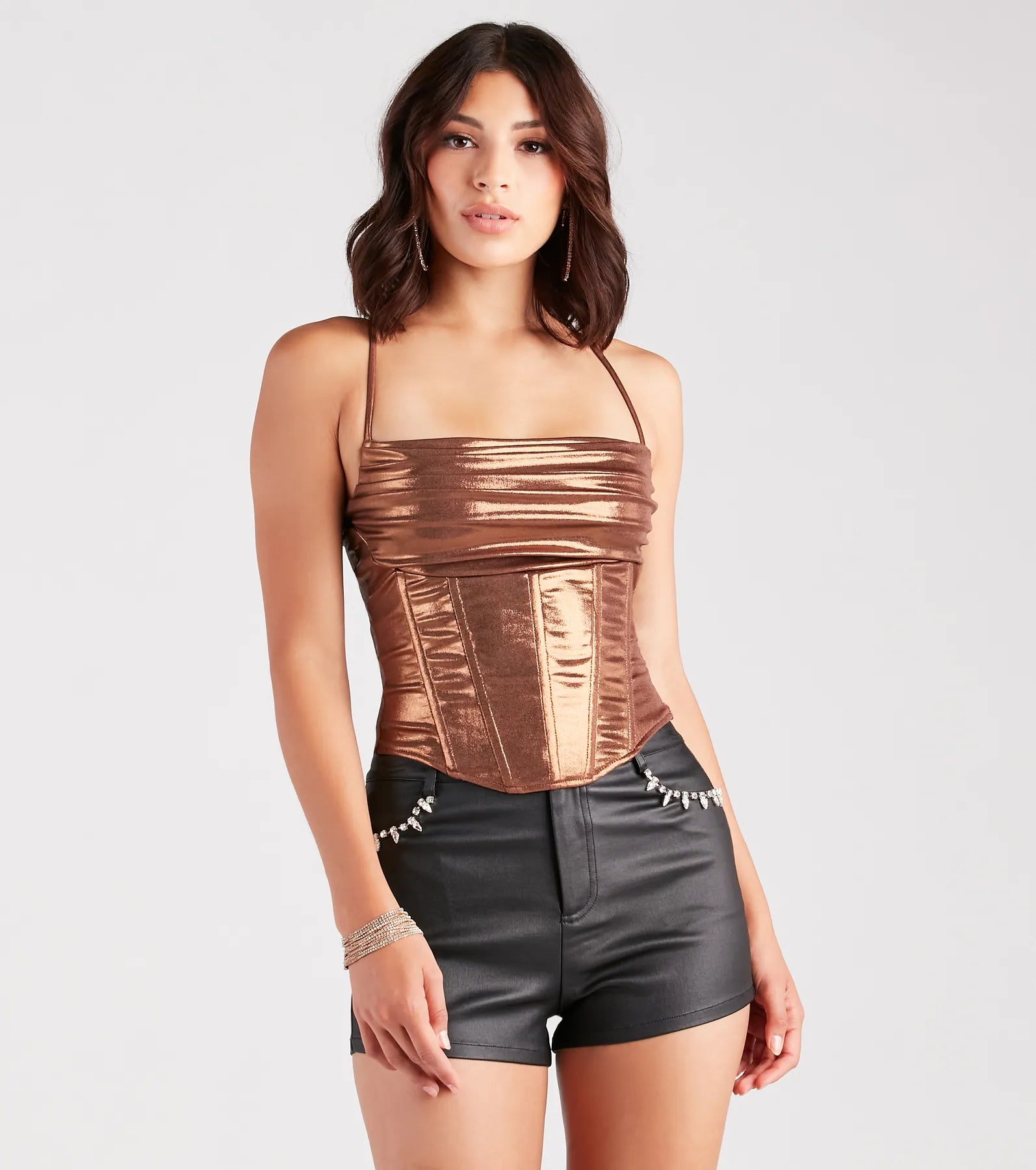 Take Me To The Disco Metallic Corset Top