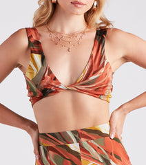 Abstract Chic Twist-Front Crop Top