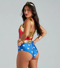 Lady Justice Star Print Metallic Bodysuit