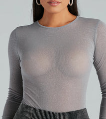 Center Stage Glitter Mesh Long Sleeve Bodysuit