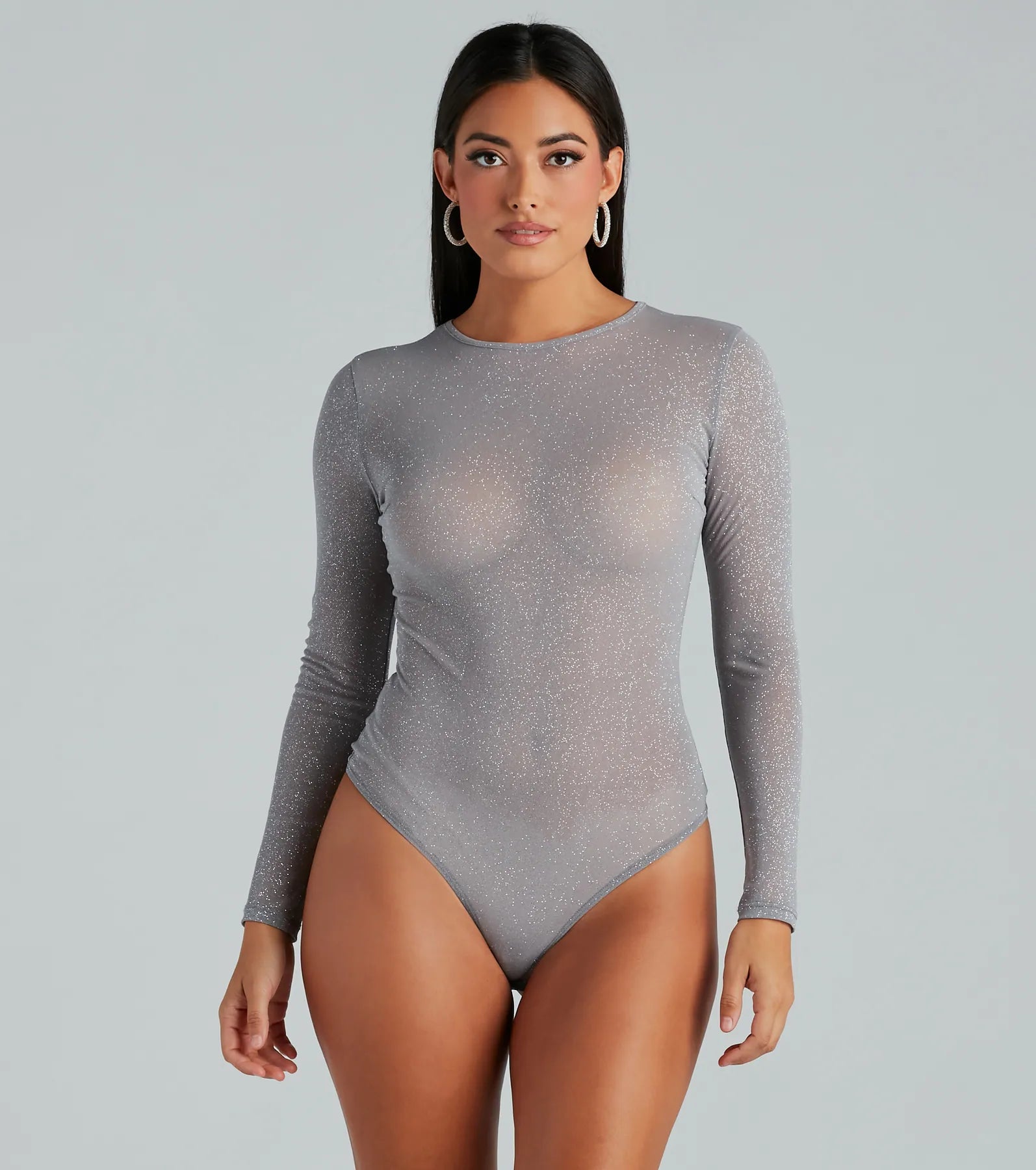 Center Stage Glitter Mesh Long Sleeve Bodysuit