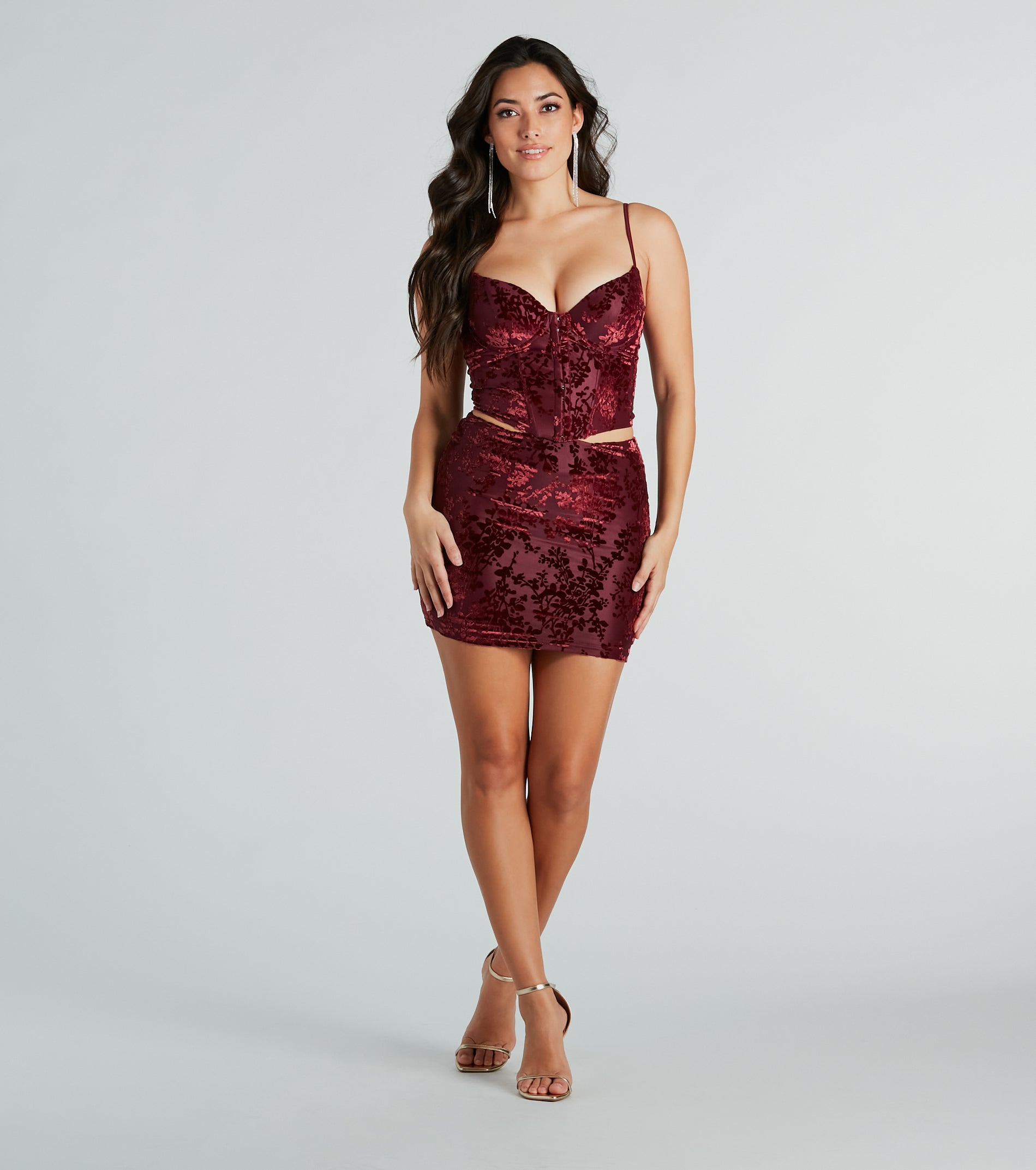 Twice As Flirty Flocked Velvet Bustier