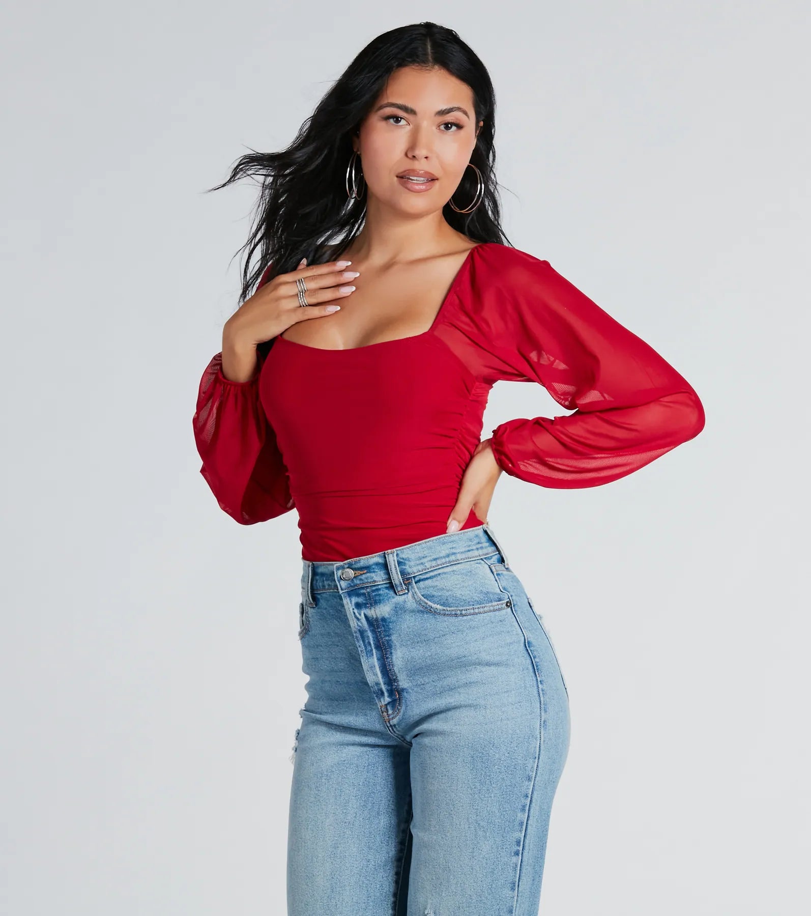 Elevated Basic Ruched Mesh Bodysuit