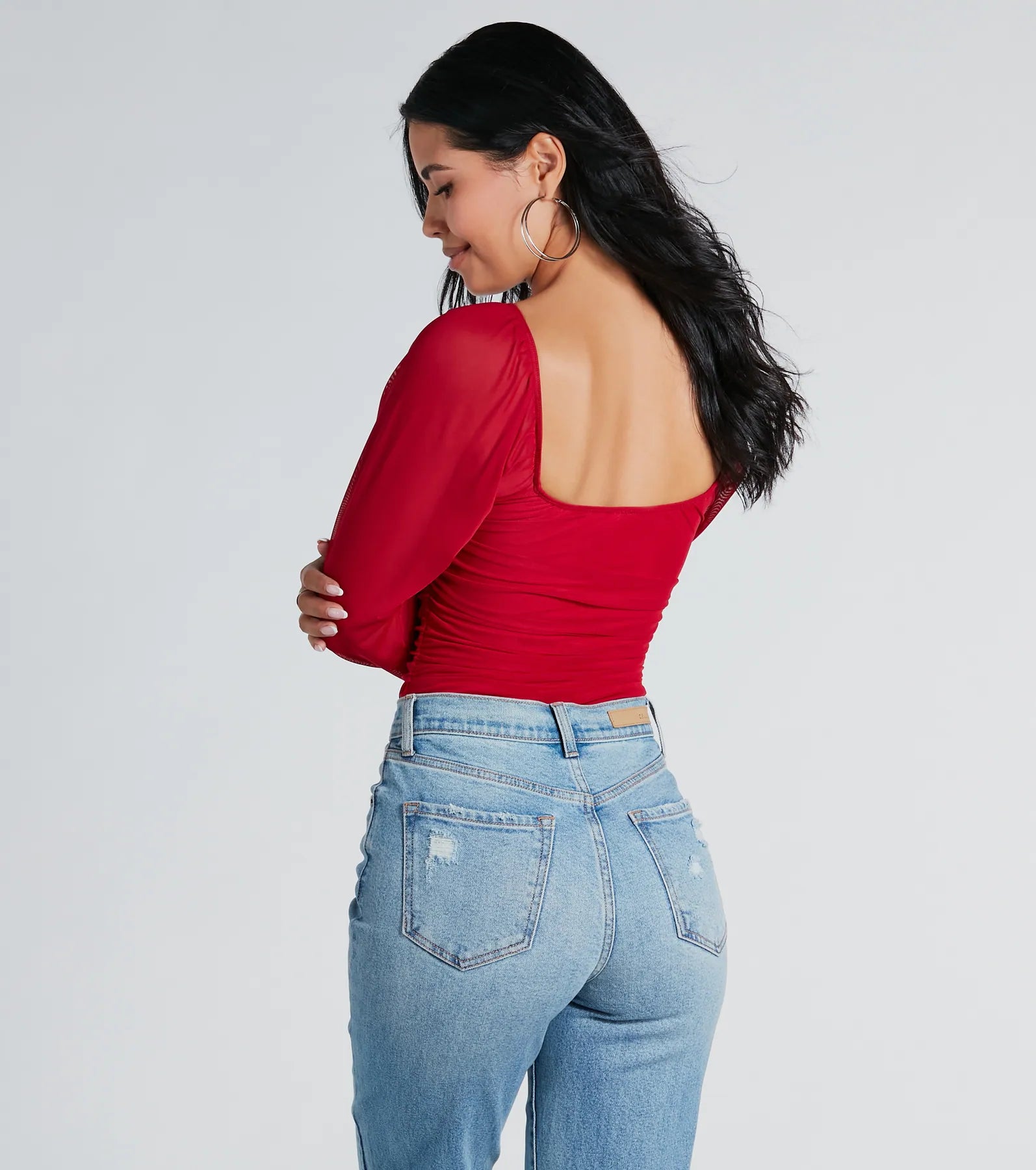 Elevated Basic Ruched Mesh Bodysuit