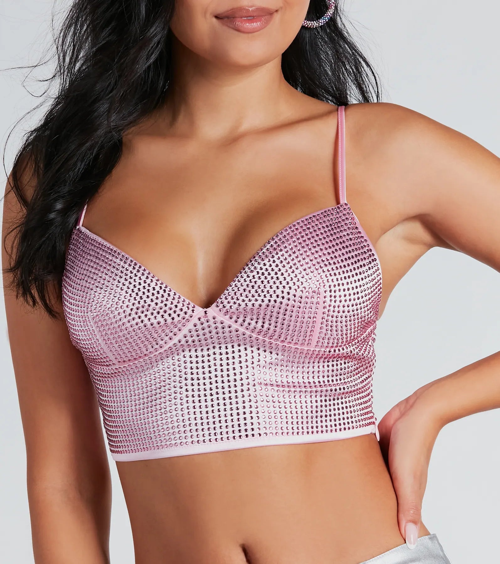 Going For Glam Rhinestone Satin Crop Top