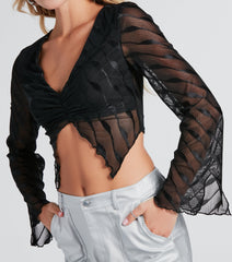 Here For Attention Mesh Striped Crop Top