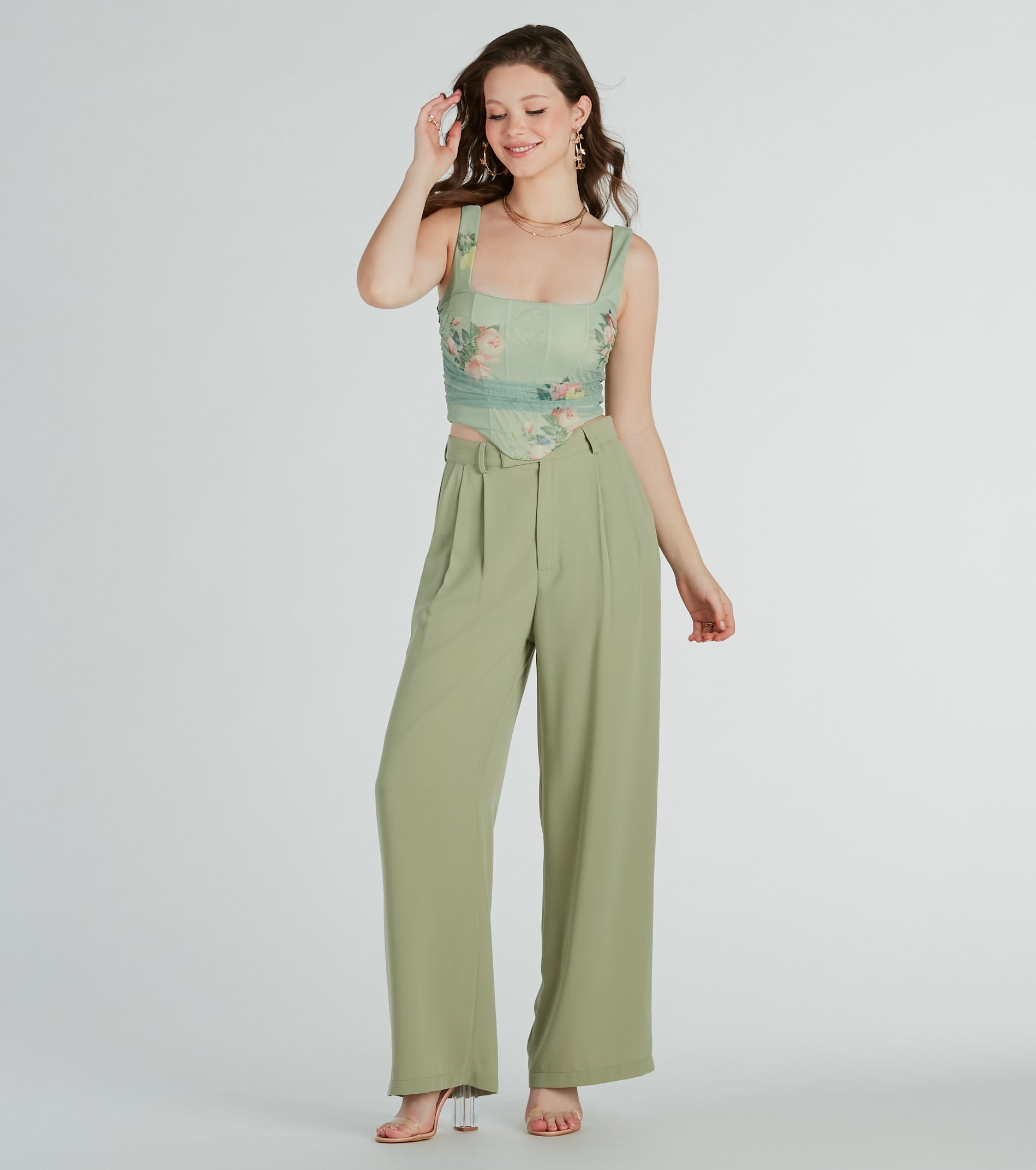 Blooming Beauty Floral Ruched Mesh Corset Top