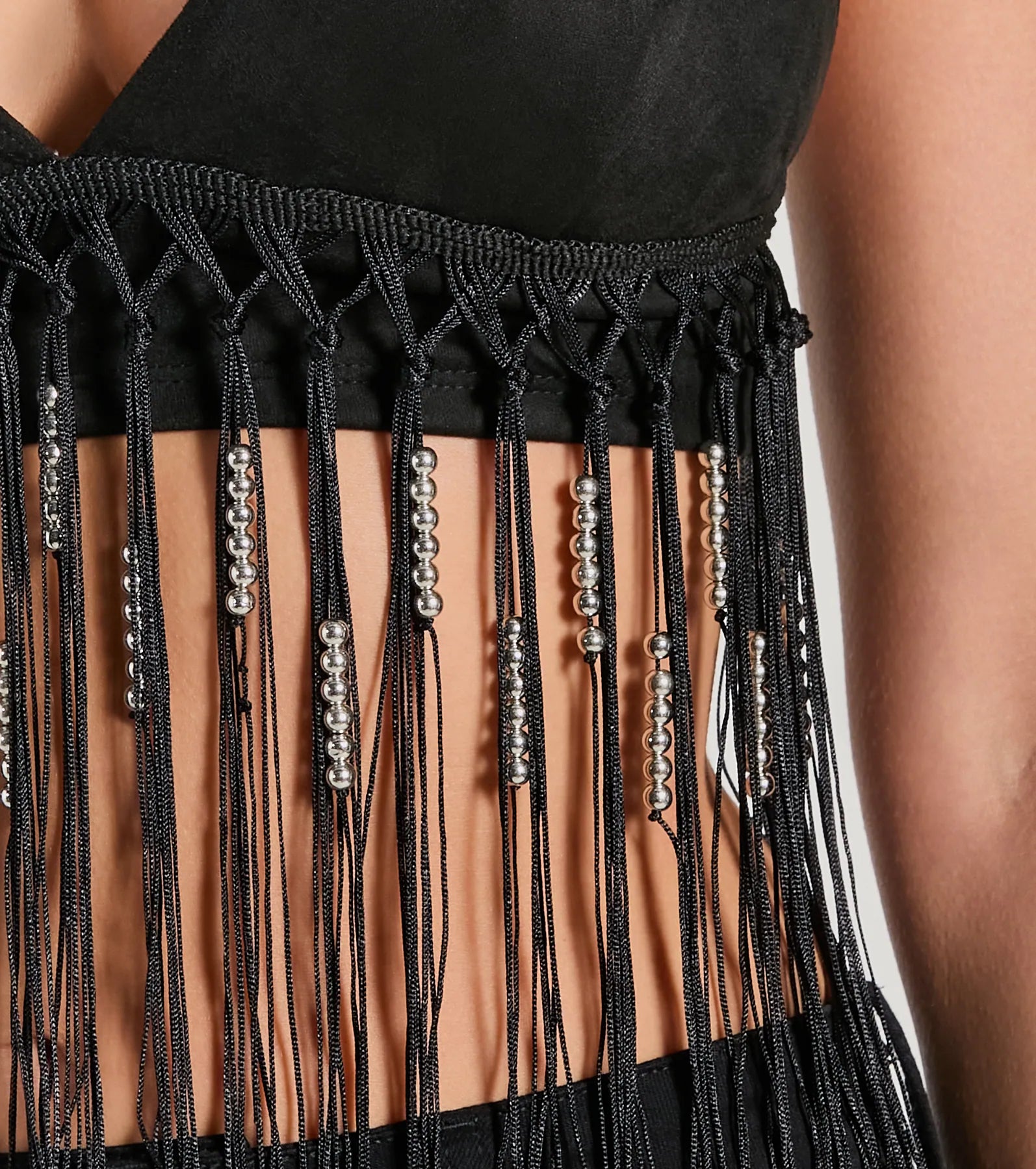 Fringed Out Triangle Fringe Beaded Crop Top