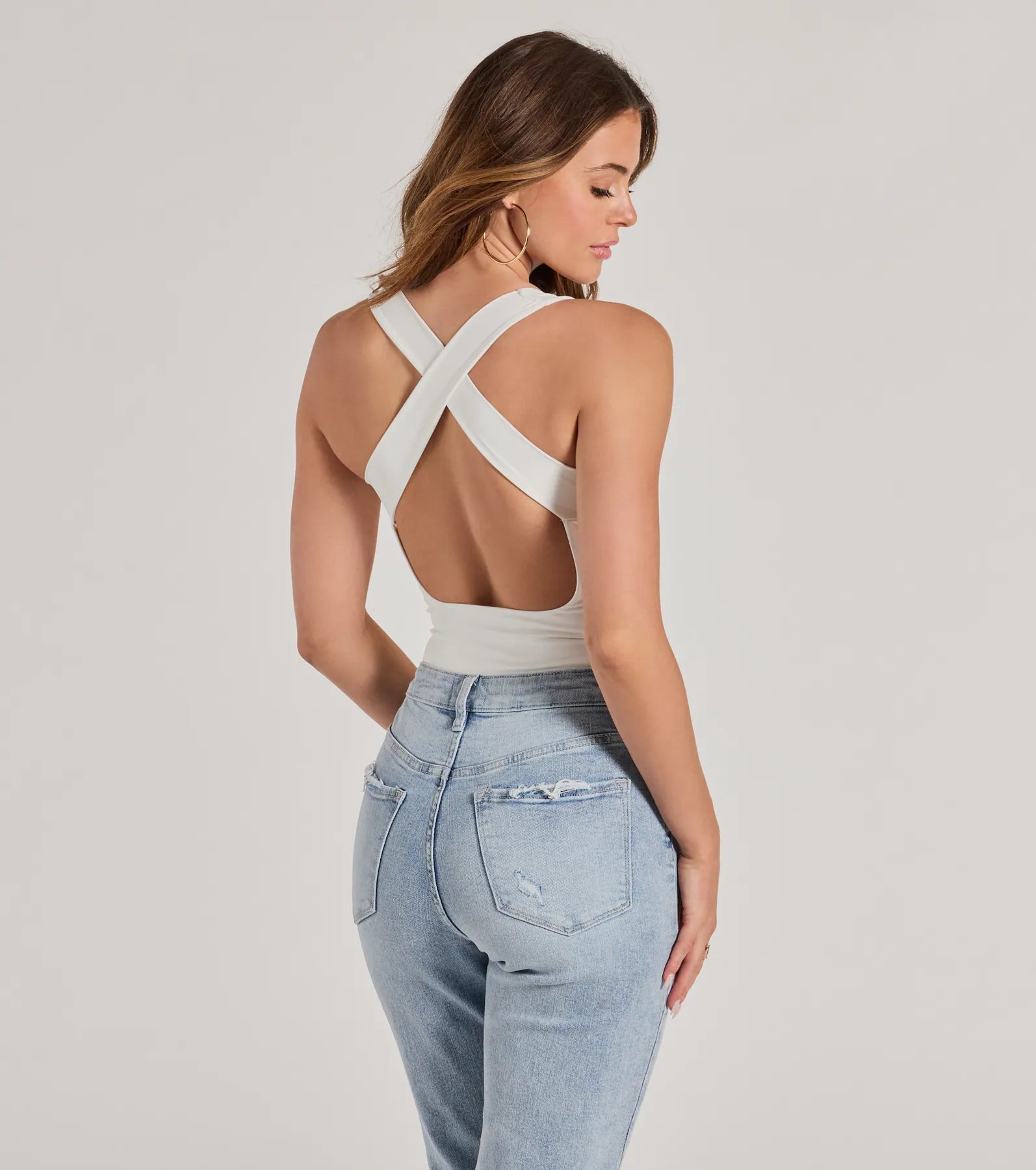 Stunning Persuit Sleeveless Cross Back Bodysuit