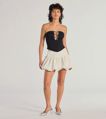 Adorable Glam Rhinestone Bow Cutout Corset Top