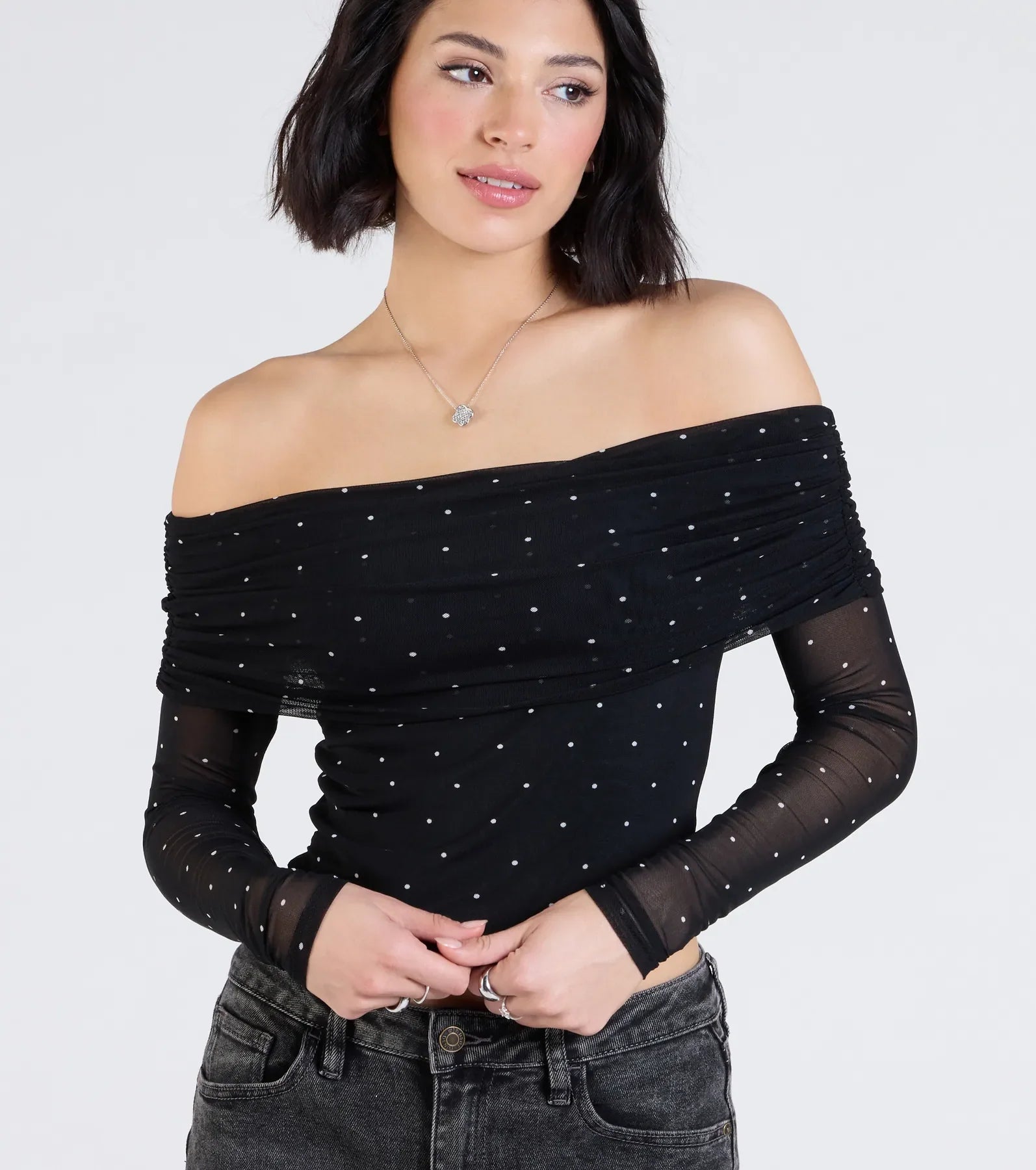 Chic Affection Off-The-Shoulder Polka Dot Top