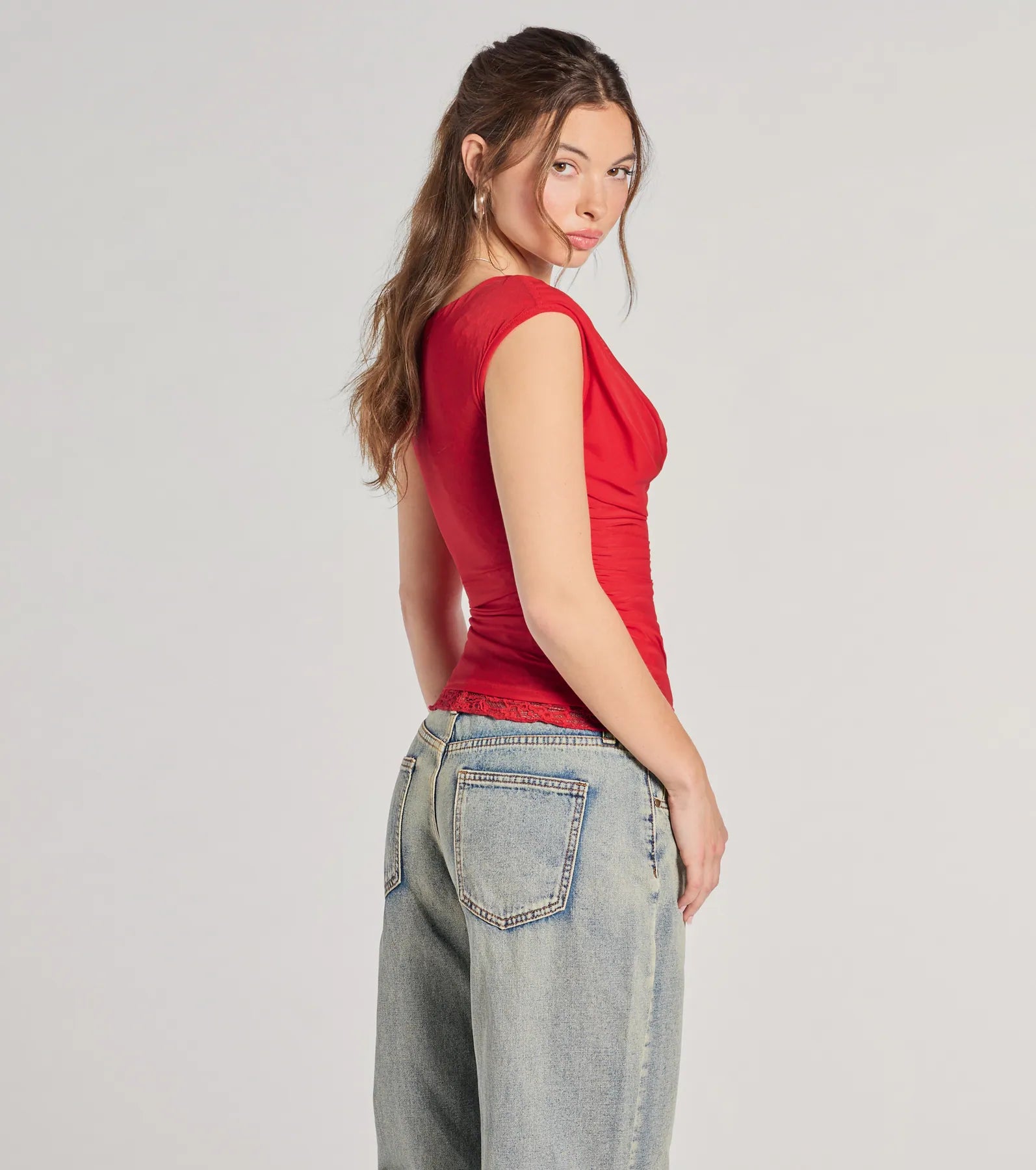 Just A Peek Cap Sleeve Lace Mesh Crop Top