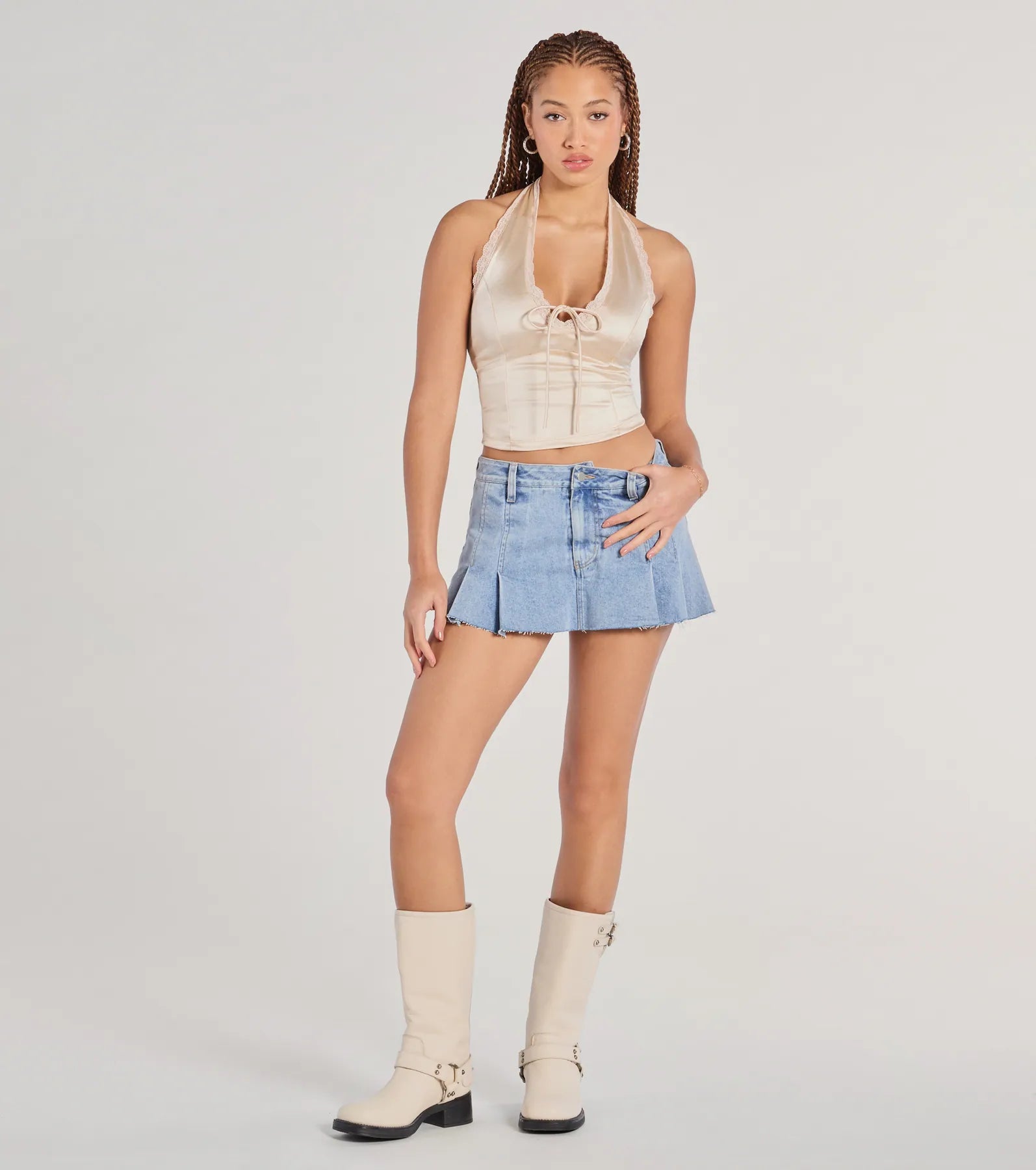 Lace Be Real Halter Satin Crop Top
