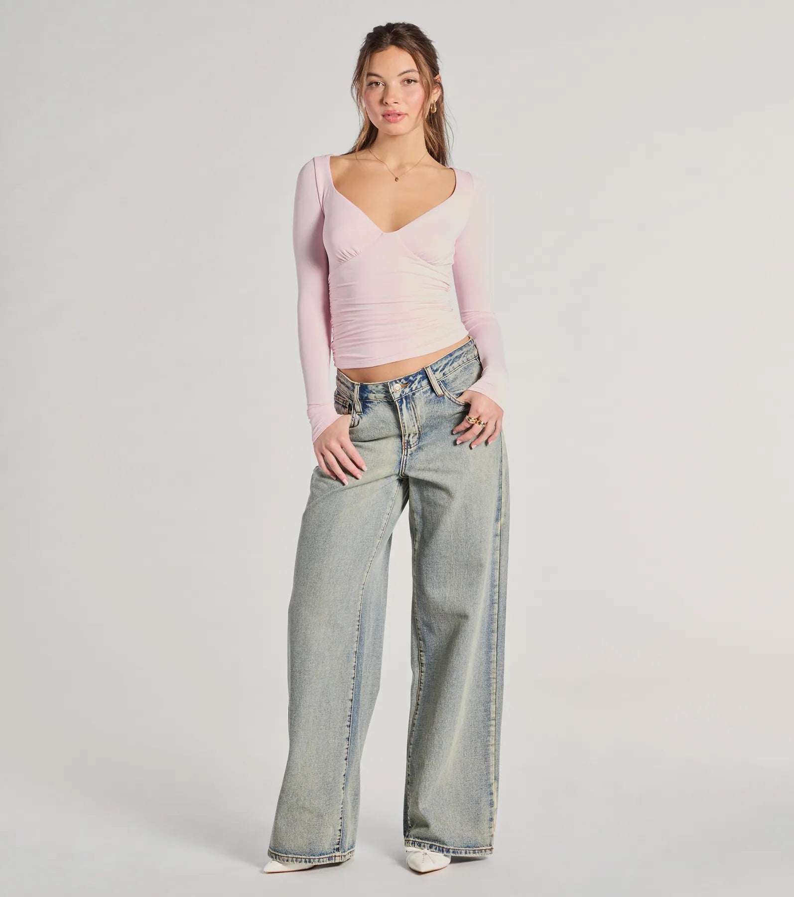 Updated Basic V-Neck Long Sleeve Crop Top