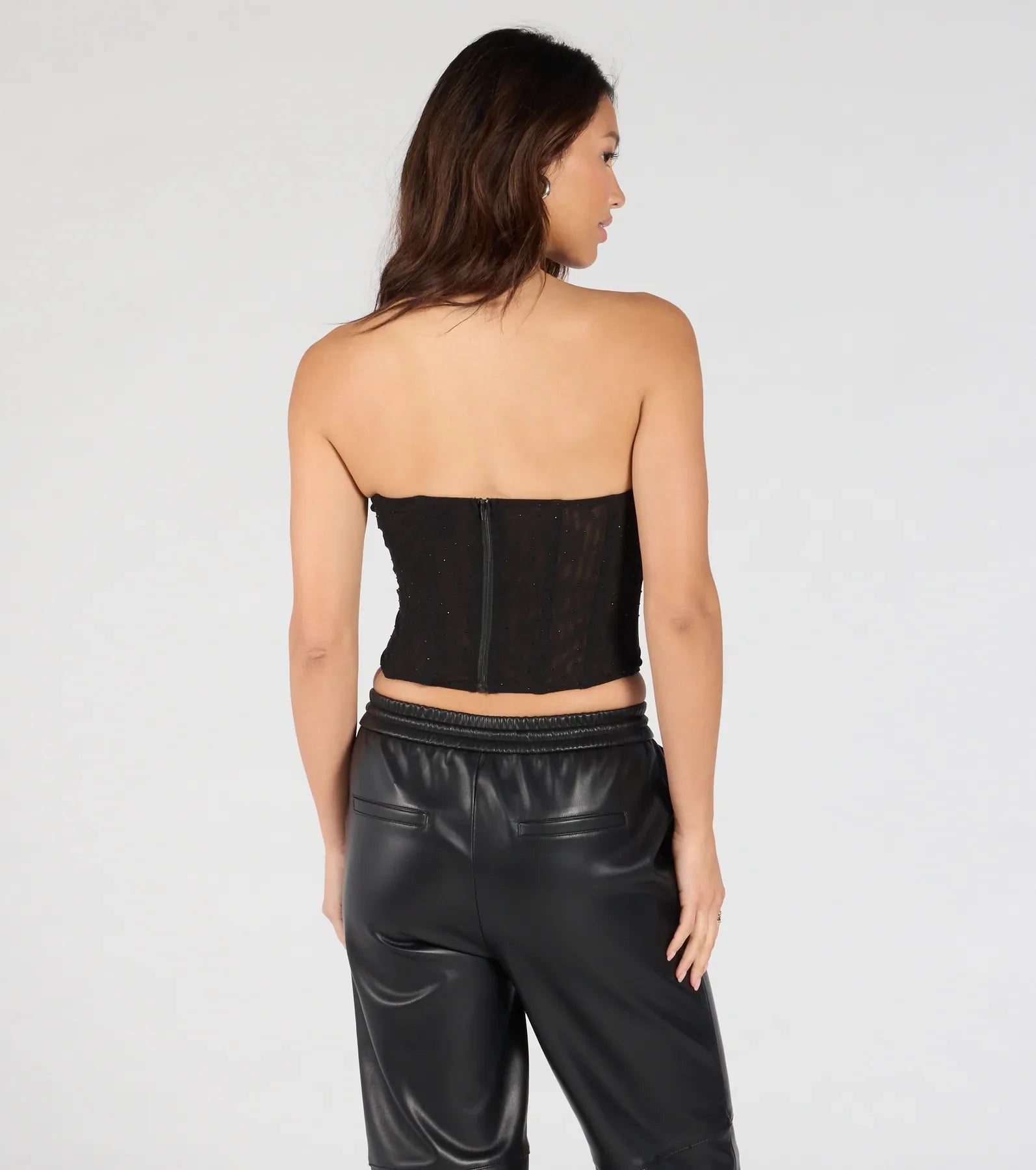 All Eyes On You Rhinestone Mesh Corset Top
