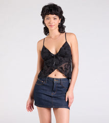 Sultry Element V-Neck Floral Velvet Crop Top