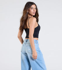 Romantic At Heart Lace Trim Crop Top