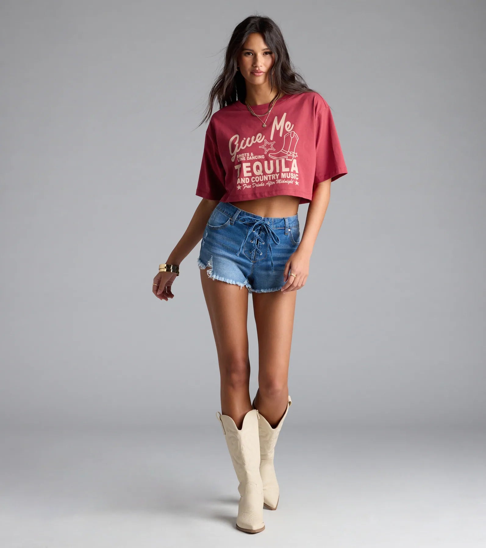 Give Me Tequila Oversized Crop Graphic Tee
