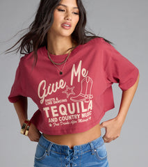 Give Me Tequila Oversized Crop Graphic Tee