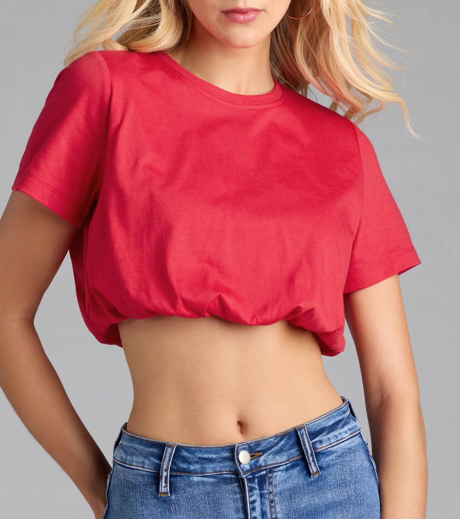 Cute And Chill Bubble Hem Crop Tee