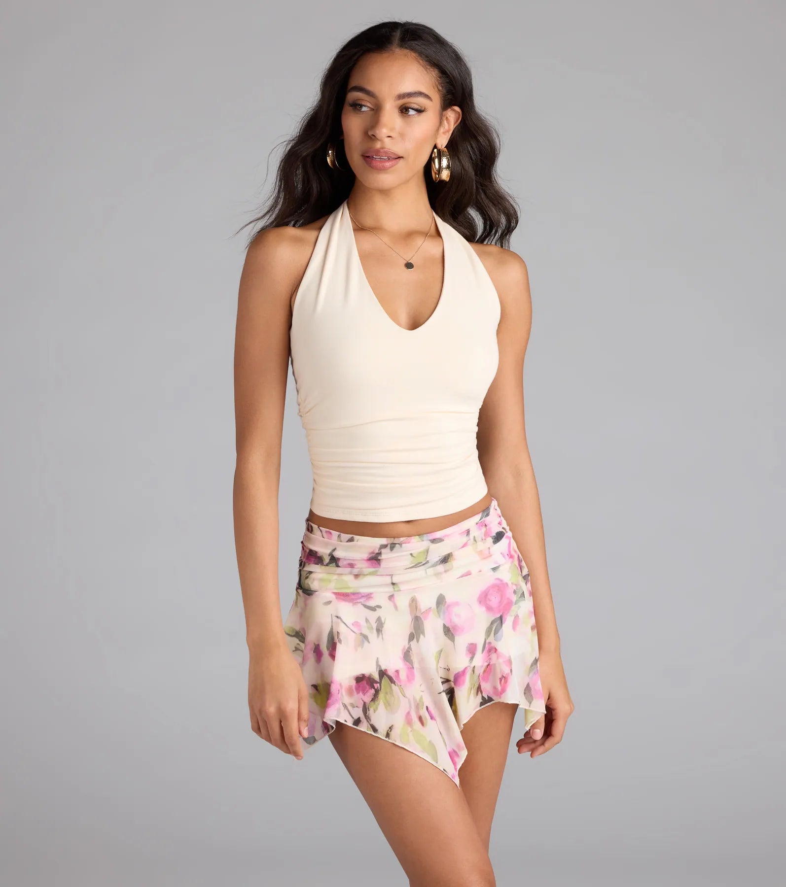 Feel The Vibes Halter V-Neck Crop Top