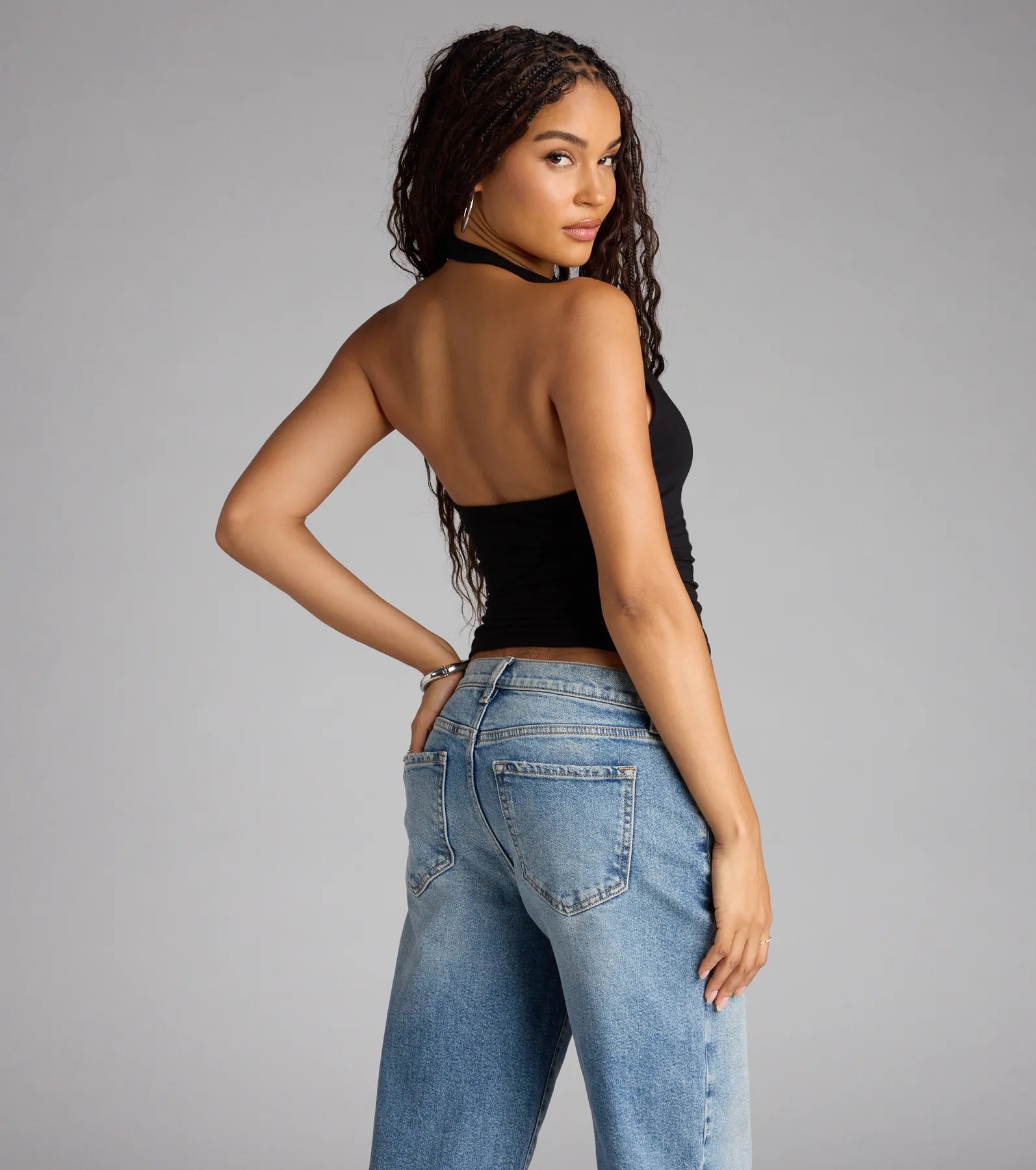 Feel The Vibes Halter V-Neck Crop Top