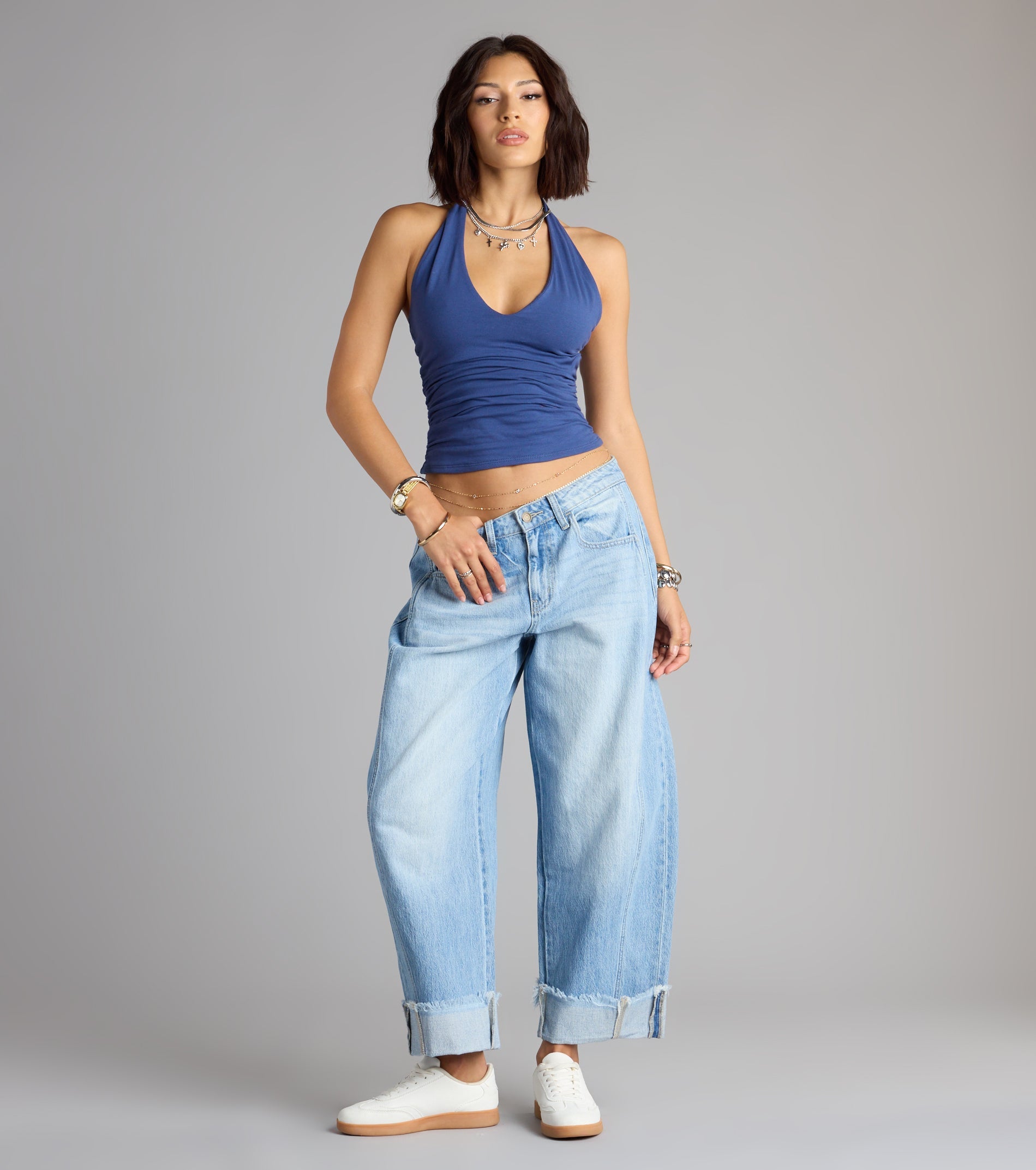 Feel The Vibes Halter V-Neck Crop Top