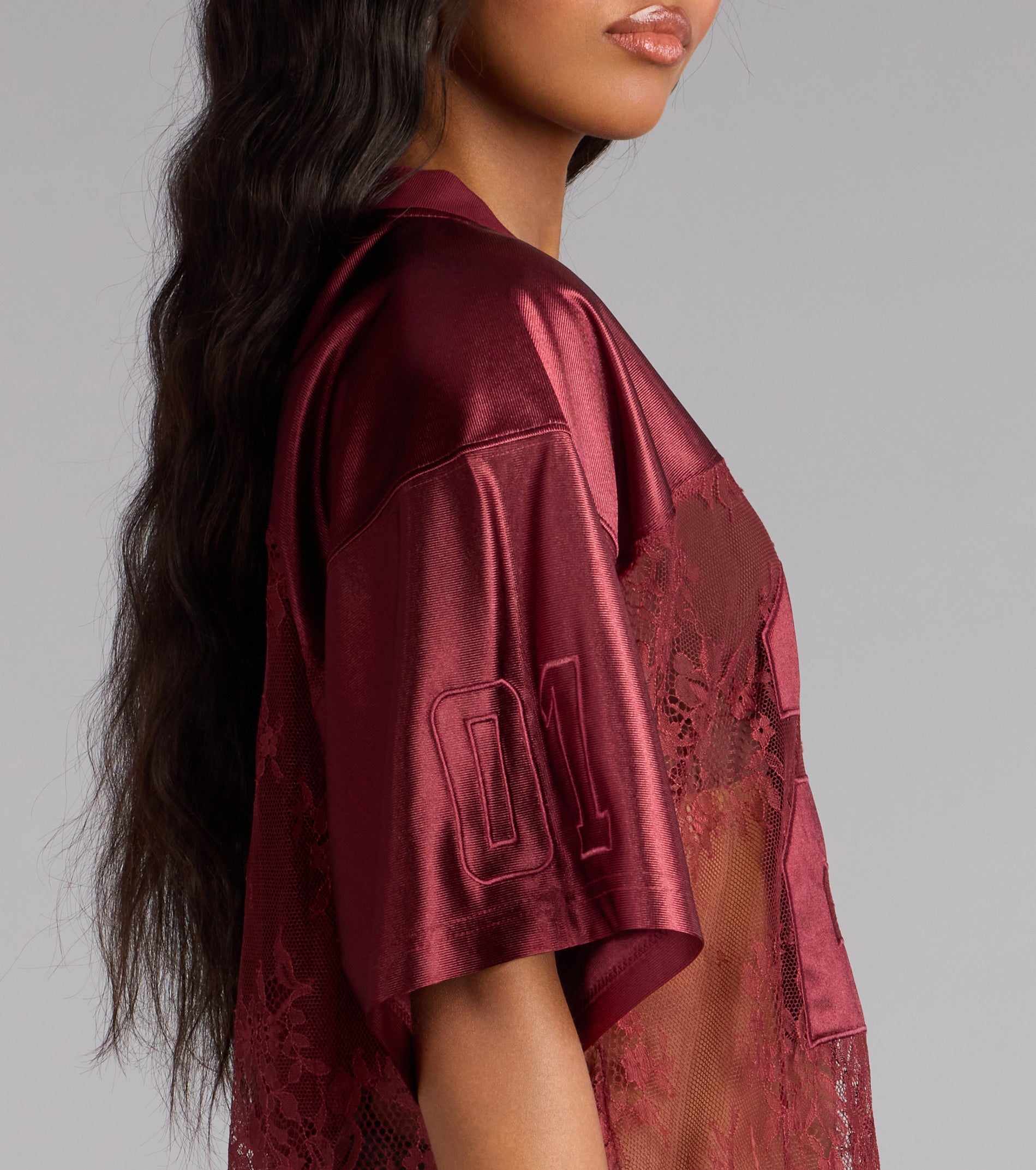 Sporty Chic Lace V-Neck 24 Graphic Jersey Top