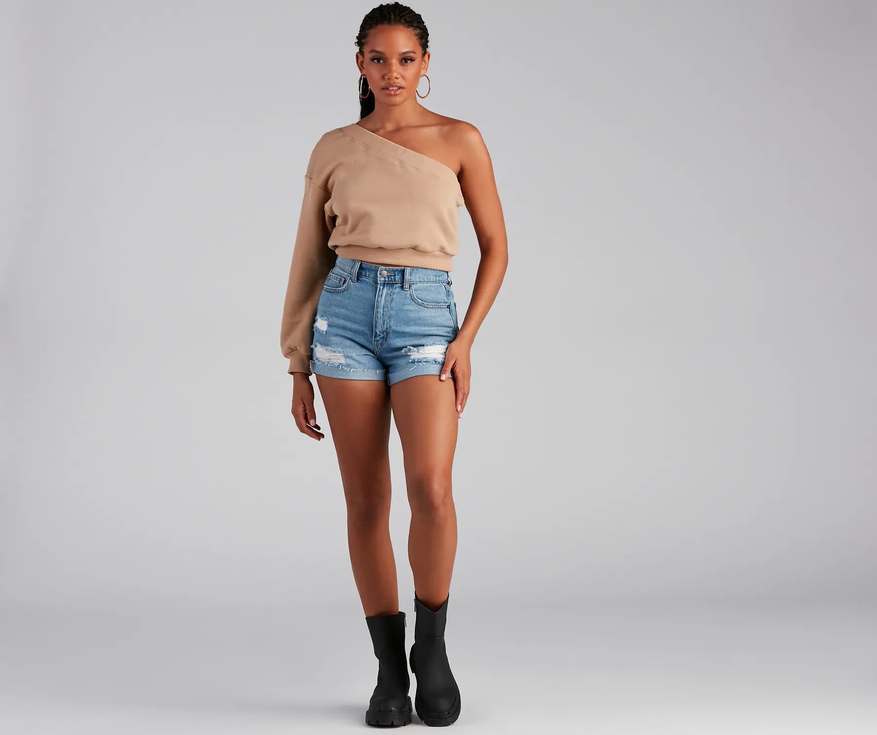 Basic One Shoulder Neckline Sweatshirt Top