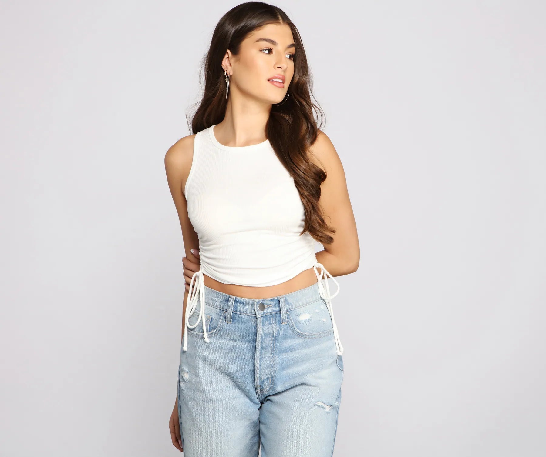 Basic Vibes Ribbed Knit Ruched Top