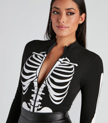Sultry Skeleton Mock Neck Bodysuit