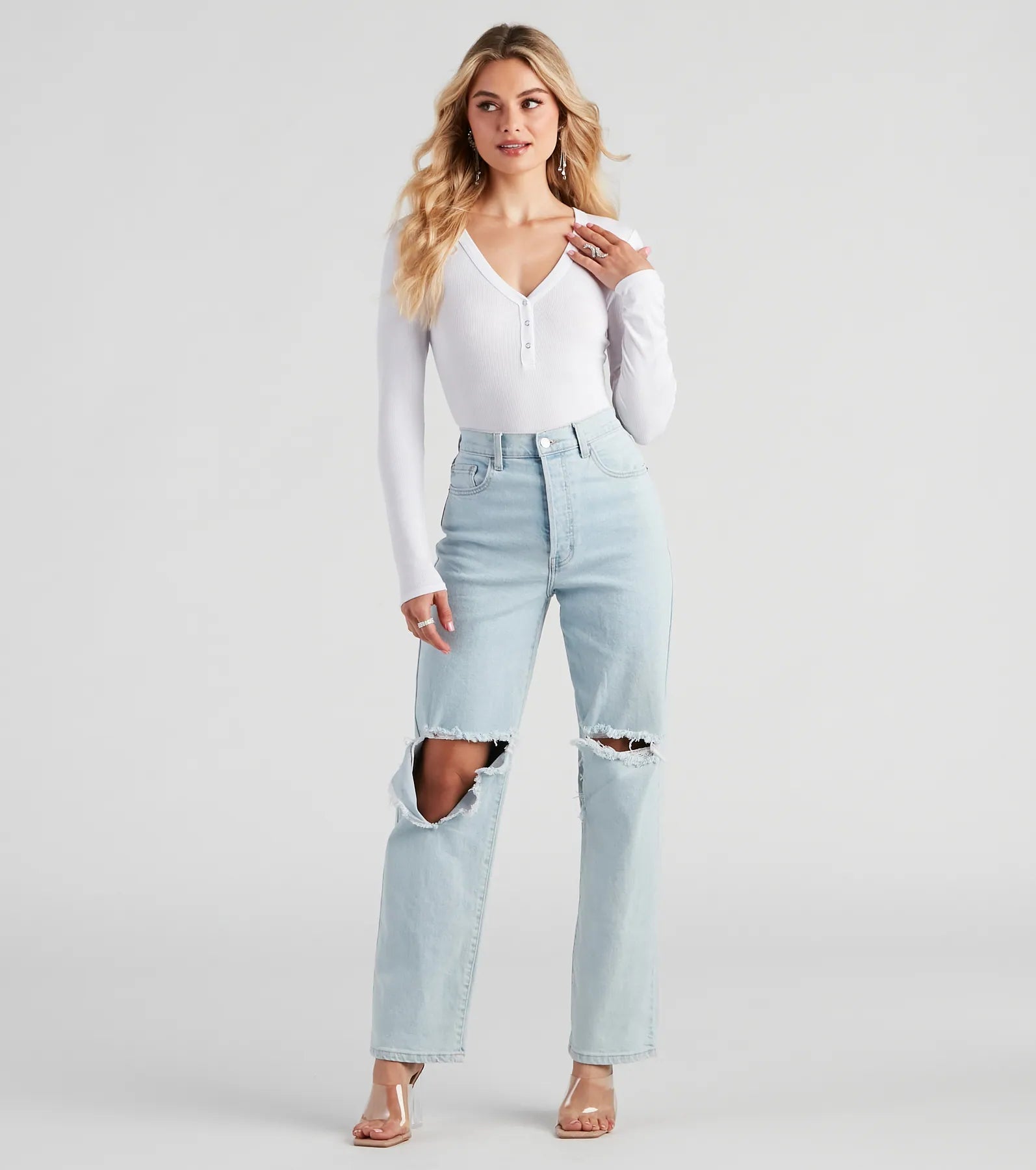 Casual Ribbed Knit Henley Bodysuit