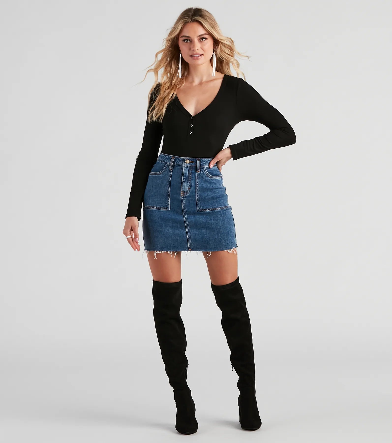 Casual Ribbed Knit Henley Bodysuit