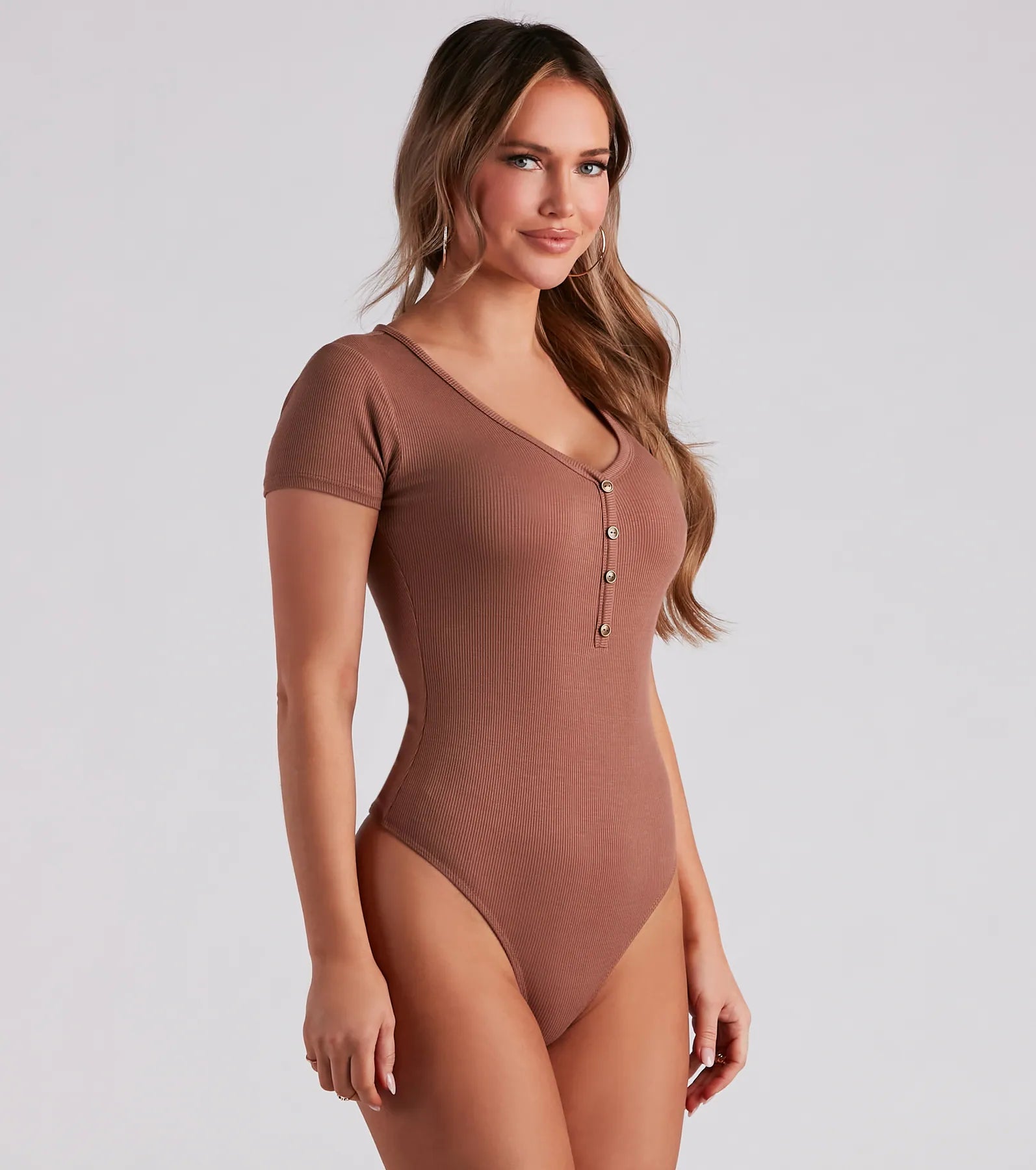 Casual Classic Button-Front Henley Bodysuit