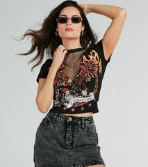 Rocker Babe Rhinestone Fishnet Graphic Tee