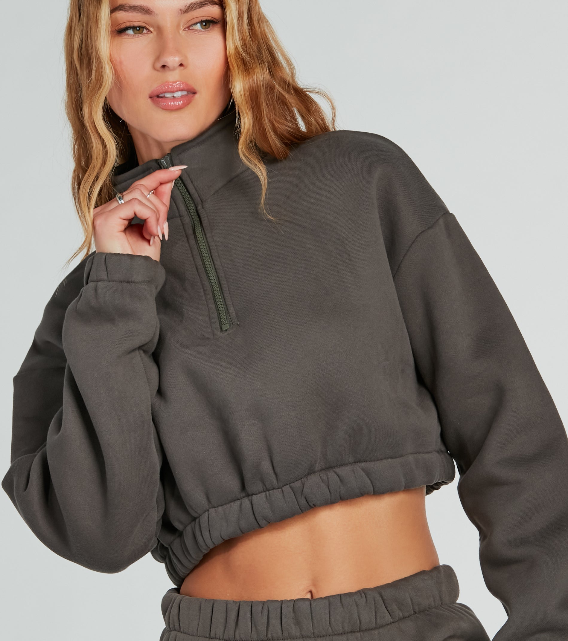 Weekend Loading Half Zip Fleece Crop Sweatshirt