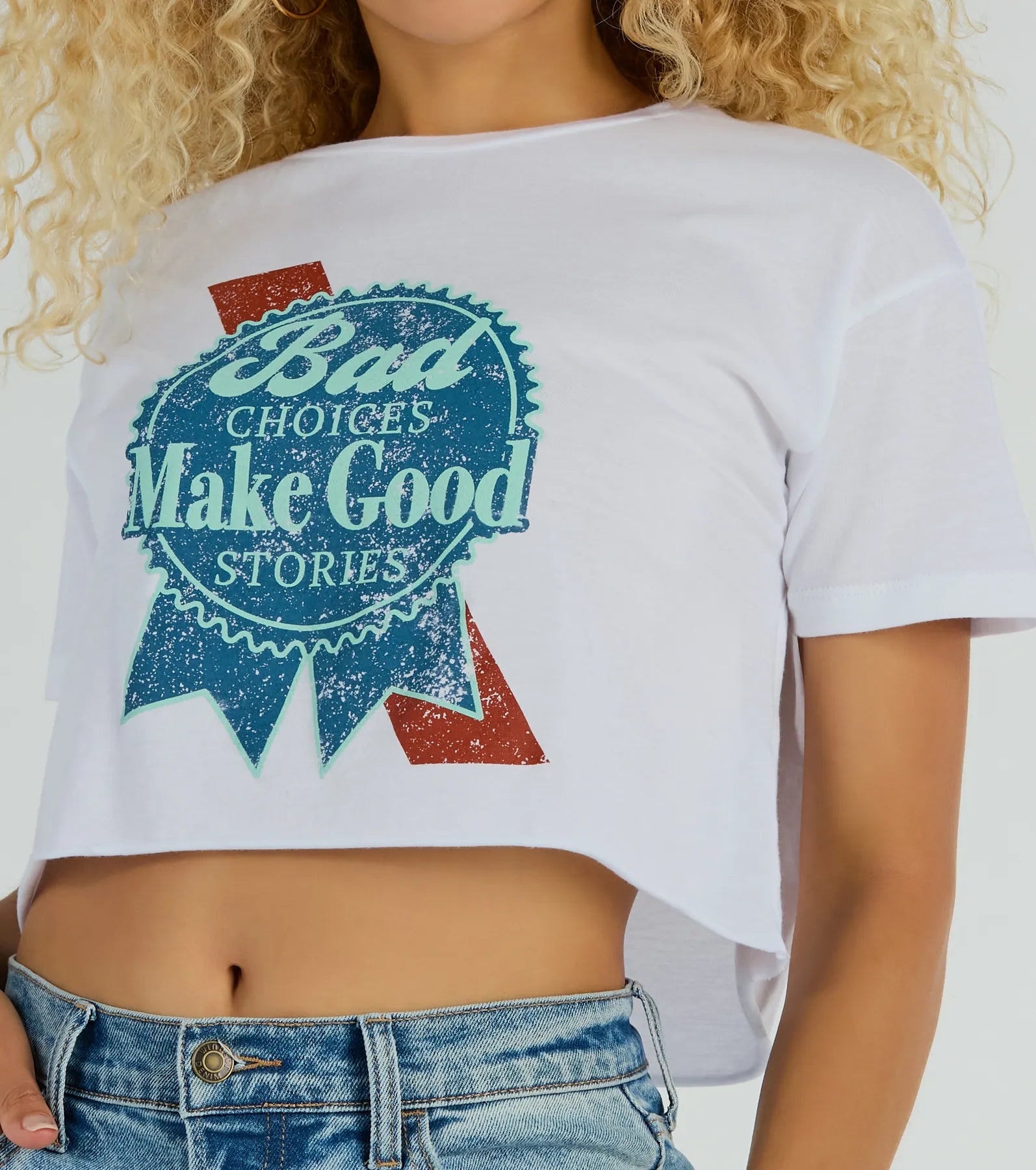 Bad Choices Make Good Stories Cropped Graphic Tee