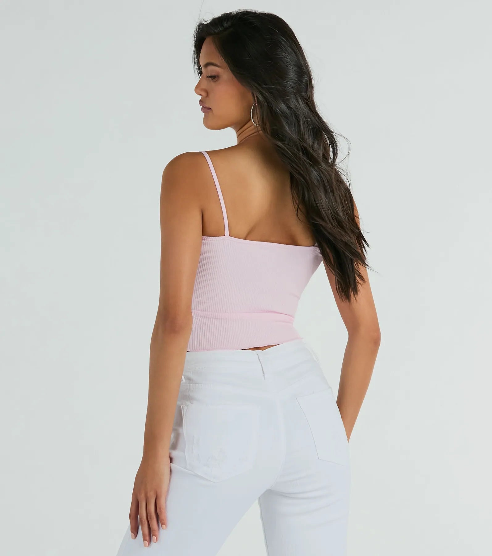 Basics To Love Lace Trim Bow Crop Tank Top