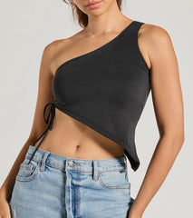 Mentionable Flirt One-Shoulder Asymmetrical Crop Top