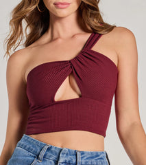 Here To Slay One-Shoulder Cutout Knit Crop Top