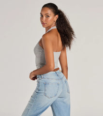 Adorably Trendy Lace Trim Knit Halter Top